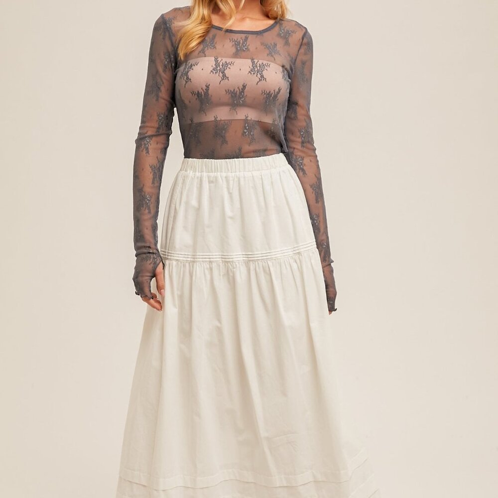 Pintuck Detailed Embroidery Edge Cotton Skirt